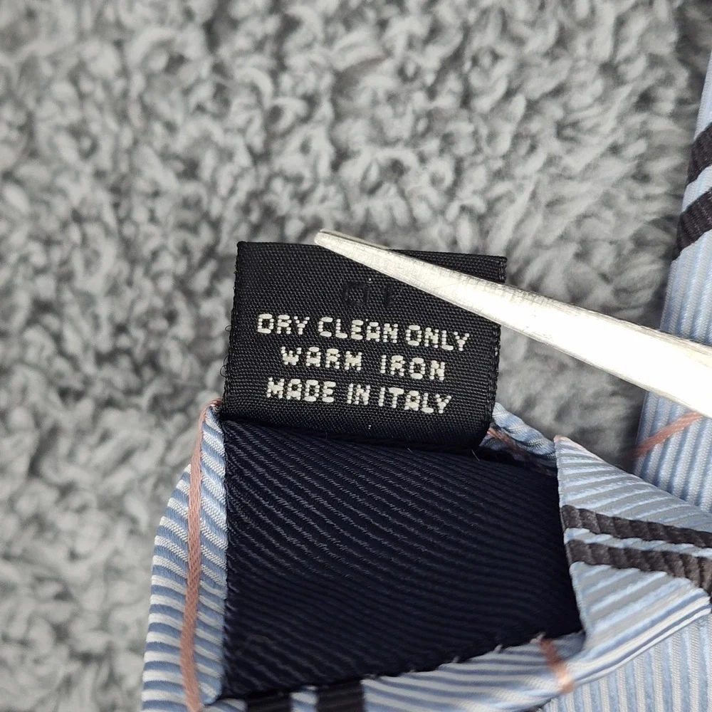 Ermenegildo Zegna Tie Mens Silk Blue‎ Brown Peach Striped Necktie Made in Italy